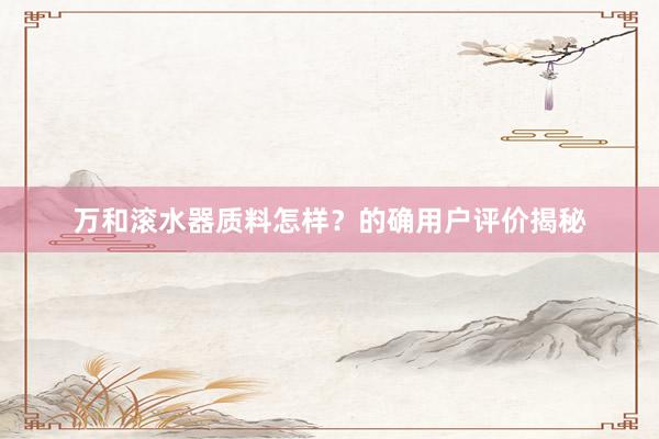万和滚水器质料怎样？的确用户评价揭秘